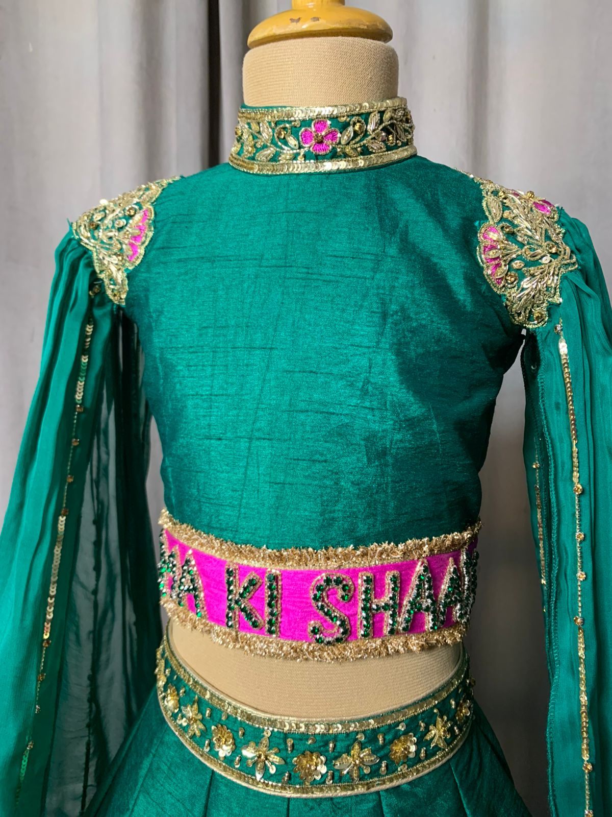 Emerald Green Personalised Lehenga Set for Girls