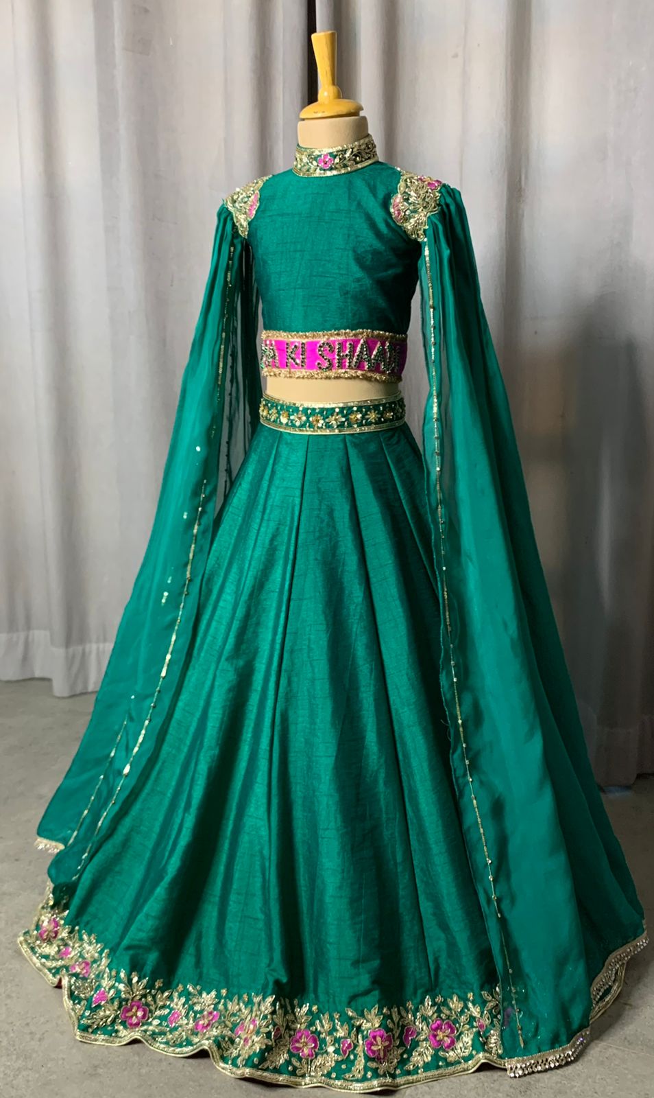 Emerald Green Personalised Lehenga Set for Girls