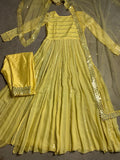 Yellow Mirror Work Anarkali Suit, Georgette Salwar Kameez, Indian Wedding Outfit