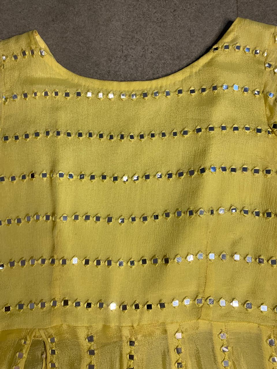 Yellow Mirror Work Anarkali Suit, Georgette Salwar Kameez, Indian Wedding Outfit