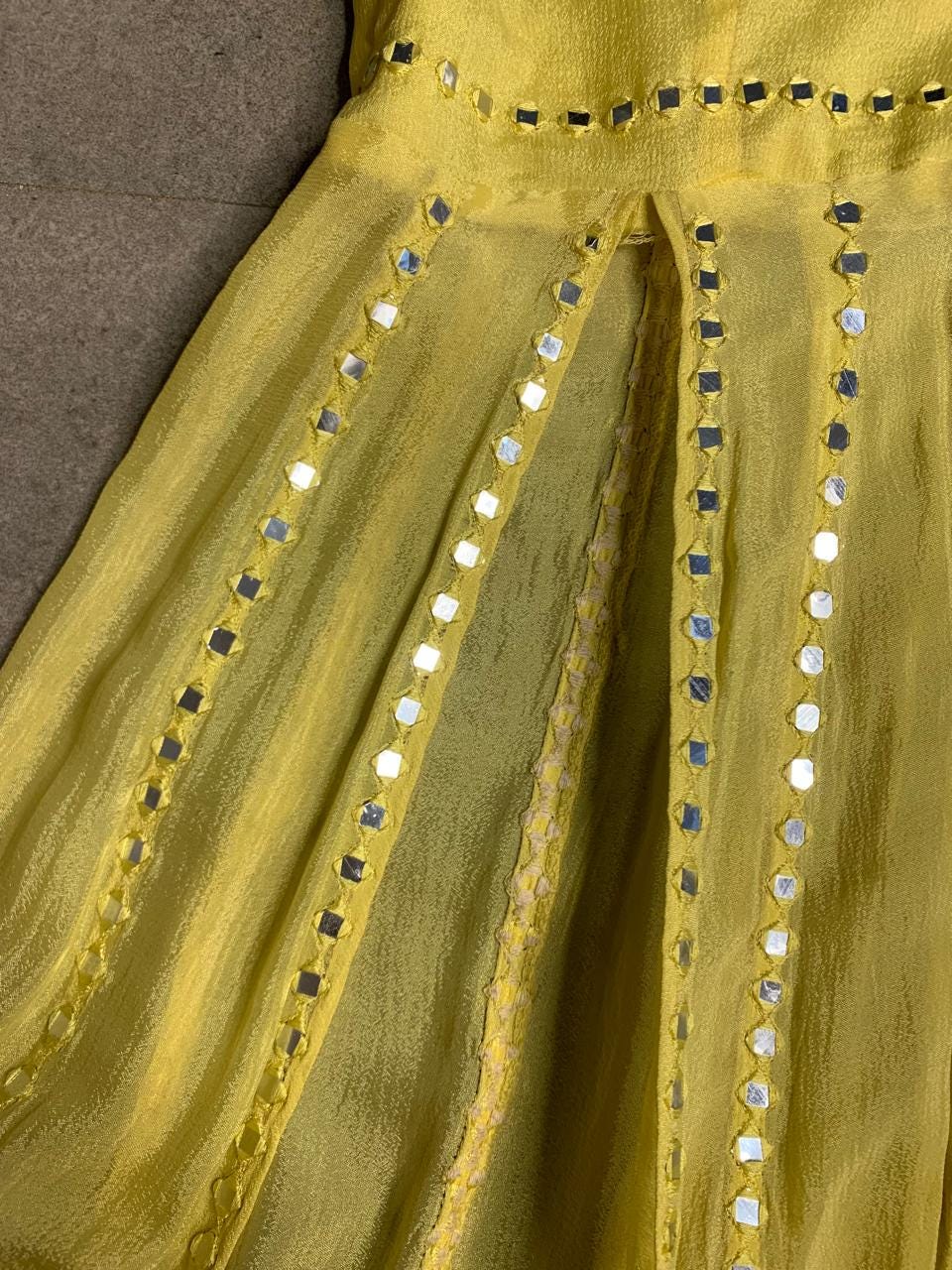 Yellow Mirror Work Anarkali Suit, Georgette Salwar Kameez, Indian Wedding Outfit