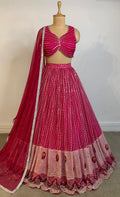 Pink Sequin Lehenga Choli with Dupatta, Indian Wedding Outfit