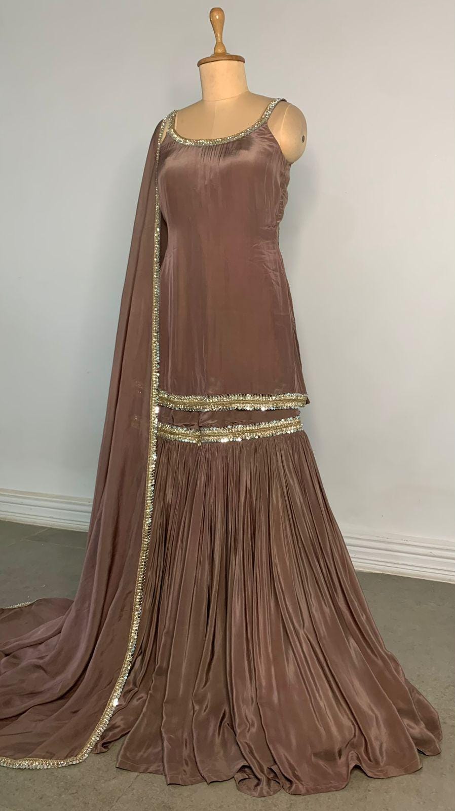 Brown Georgette Sharara Suit - Indian Pakistani Wedding Outfit