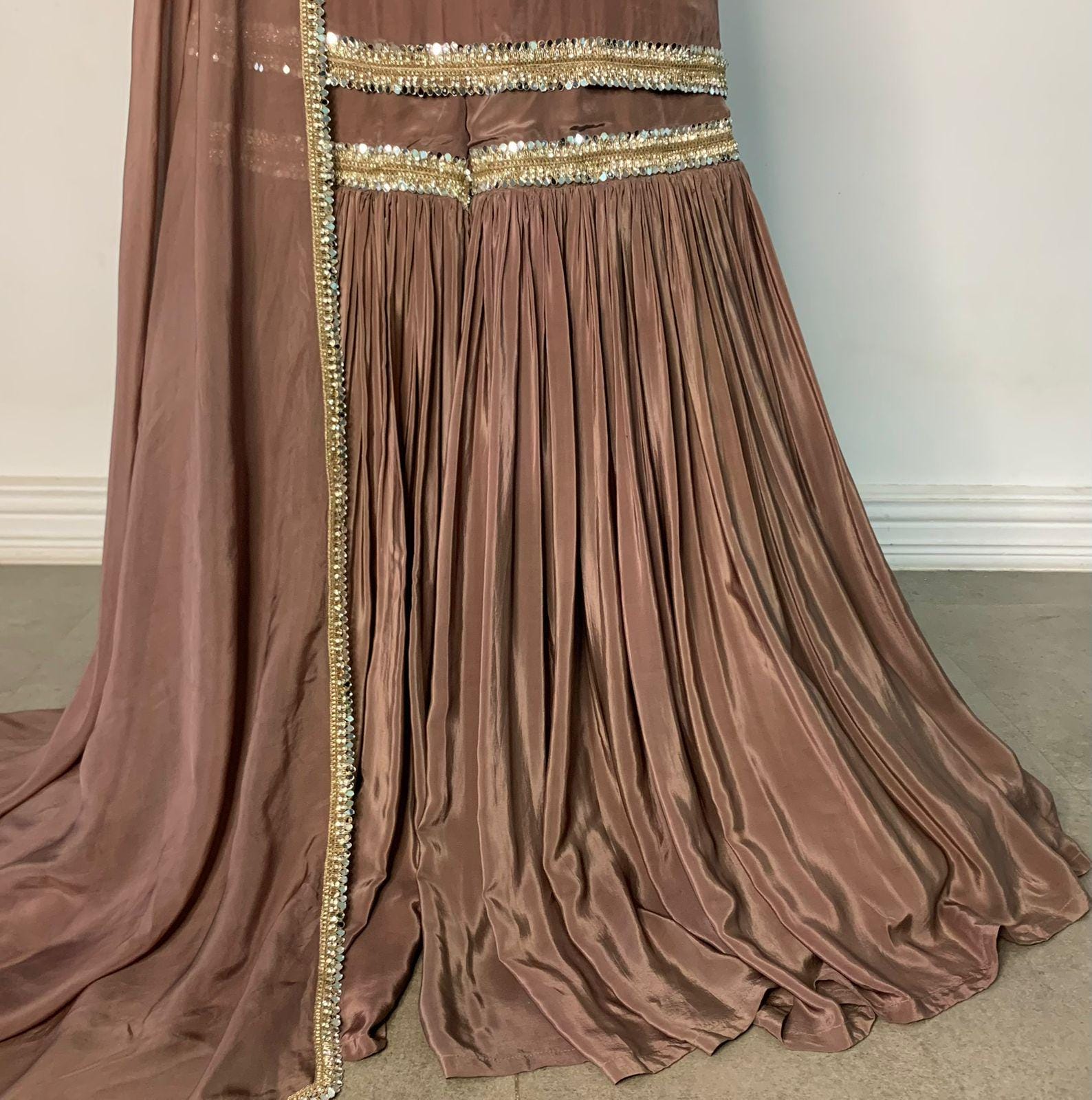 Brown Georgette Sharara Suit - Indian Pakistani Wedding Outfit
