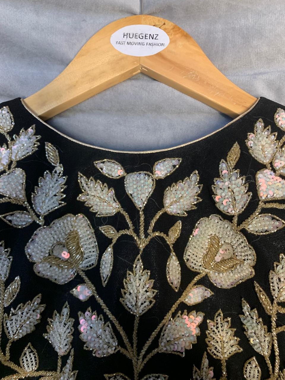 Black Velvet Blouse with Floral Embroidery, Bollywood Style Choli Crop Top