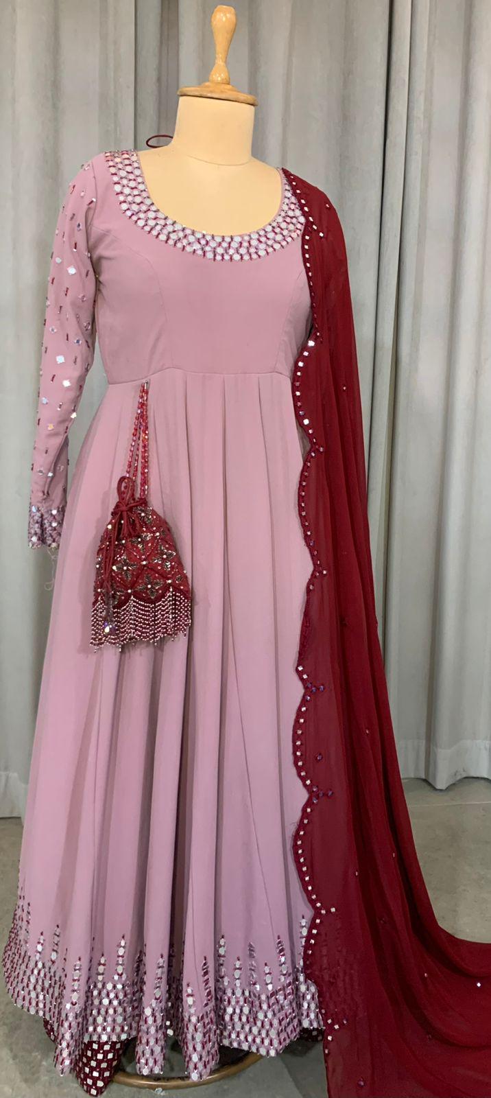 Anarkali Gown with Dupatta, Mirror Work Indian Dress, Women's Salwar Kameez