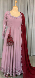 Anarkali Gown with Dupatta, Mirror Work Indian Dress, Women's Salwar Kameez