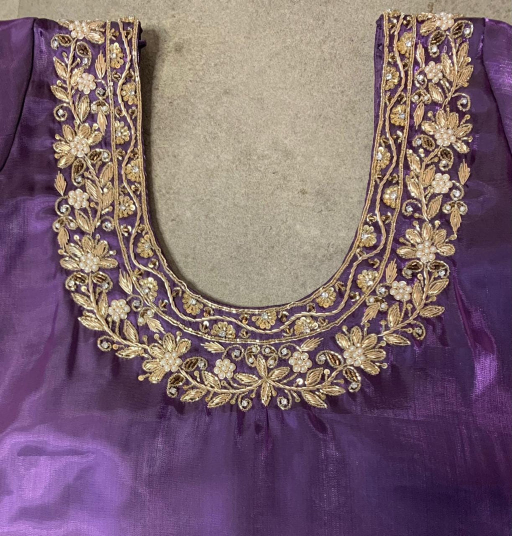 Purple Jimmy Choo Fabric Kurta Set, Hand Embroidered Palazzo Suit with Organza Dupatta, Monotone Indian Wedding Guest Outfit, Stitched Suit