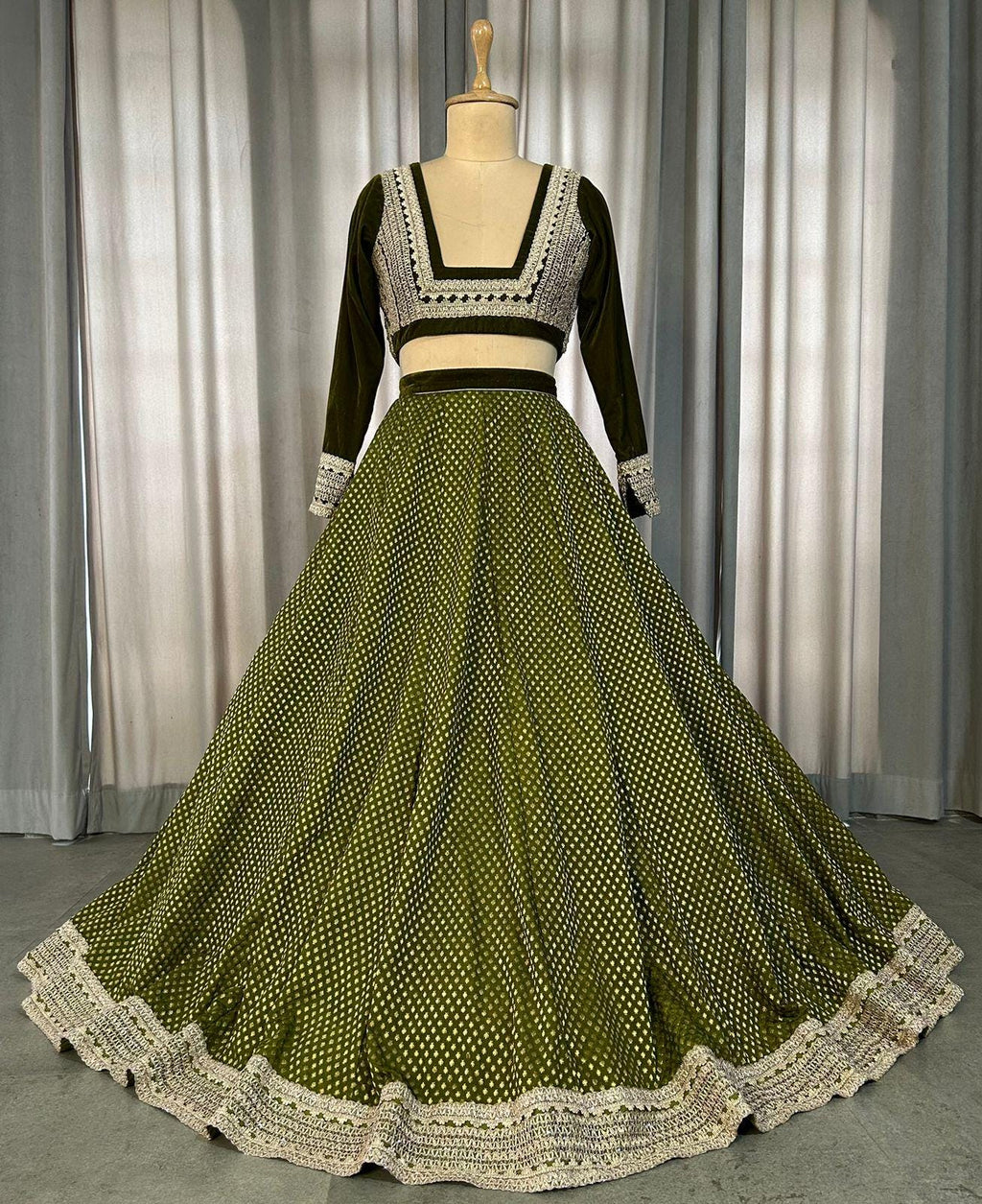 Olive Green Lehenga Choli with Dupatta, Indian Wedding Outfit, Party Wear Lengha