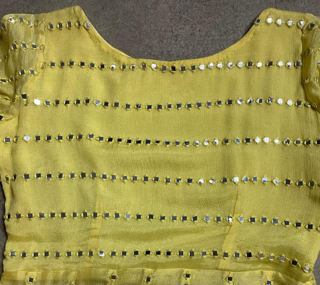 Yellow Mirror Work Anarkali Suit, Georgette Salwar Kameez, Indian Wedding Outfit