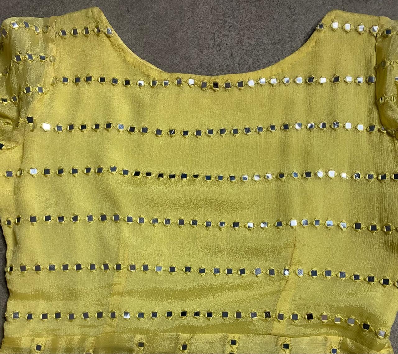 Yellow Mirror Work Anarkali Suit, Georgette Salwar Kameez, Indian Wedding Outfit