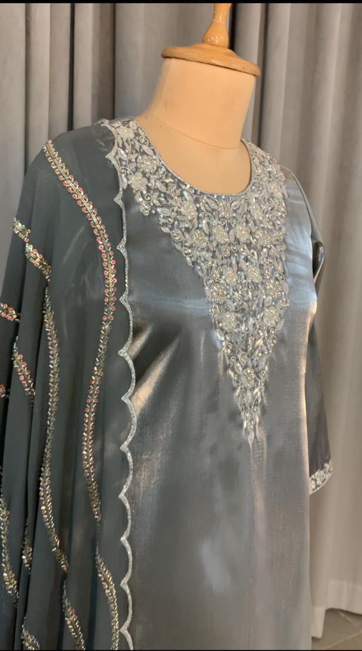 Grey Pakistani Suit, Salwar Kameez with Dupatta, Indian Wedding Outfit, Party Wear Dress